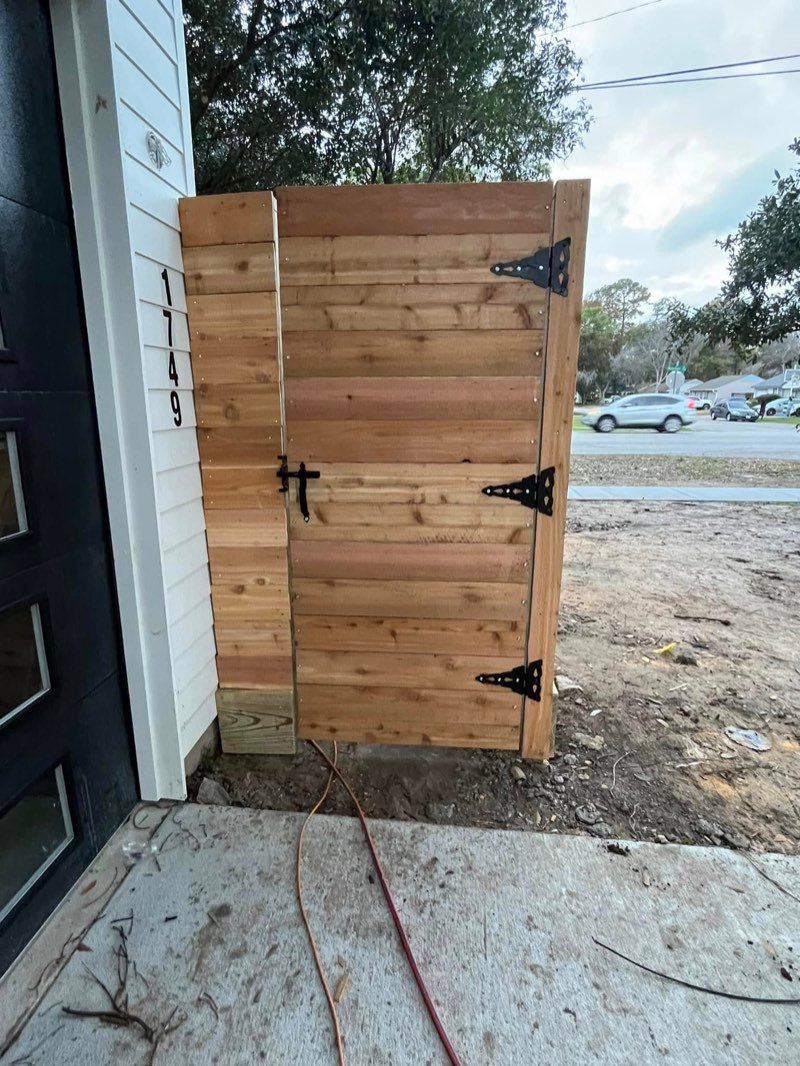 Custom cedar gate with black hardware